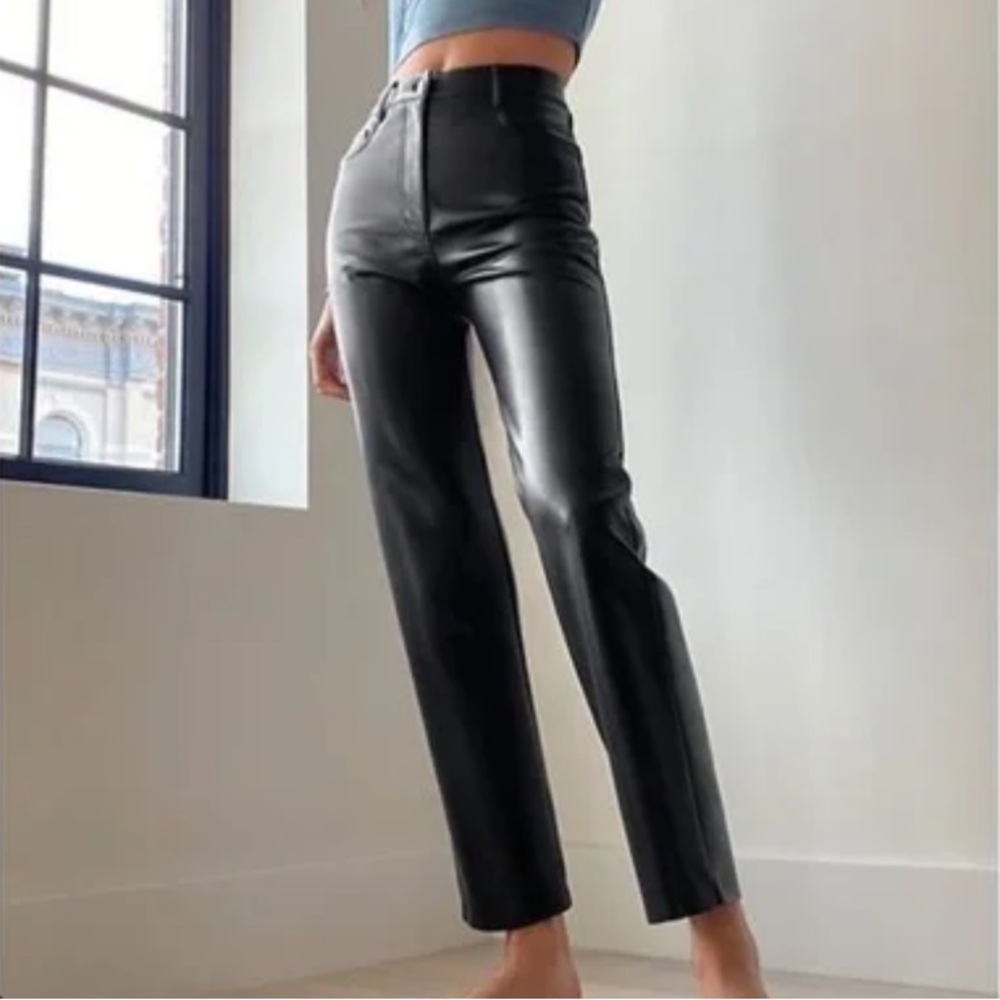 Aritzia Wilfred Melina Black Faux Leather Straight-Leg Pants